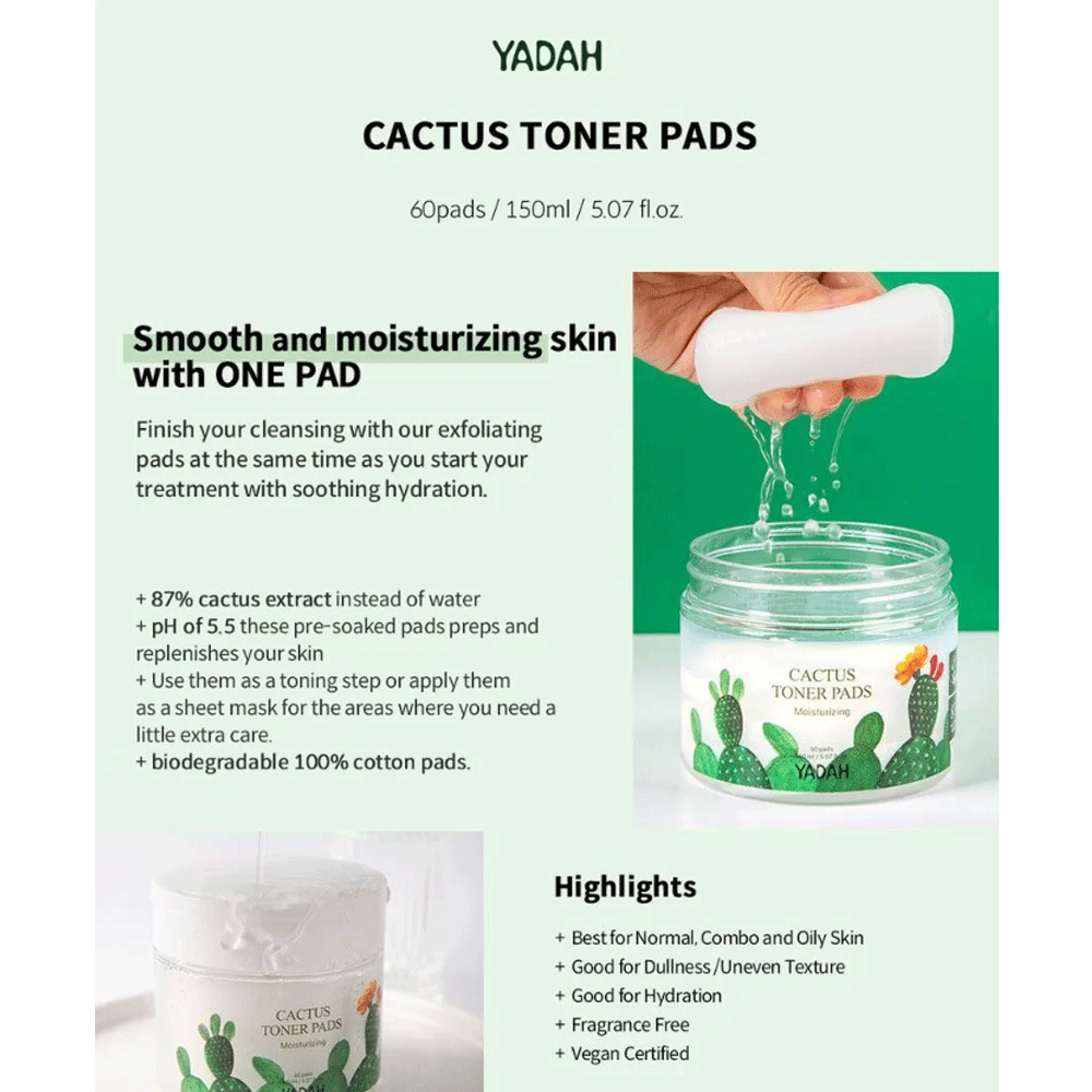 (NEWA) YADAH Cactus Toner Pads 60 pads - DODOSKIN