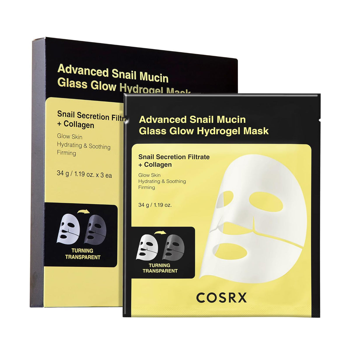 COSRX Advanced Snail Mucin Glass Glow Hydrogel Mask 34g 3ea