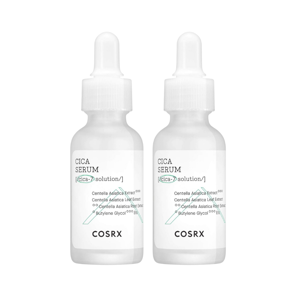 COSRX Pure Fit Cica Serum 30ml bottle, designed for soothing and hydrating sensitive skin with a lightweight formula.