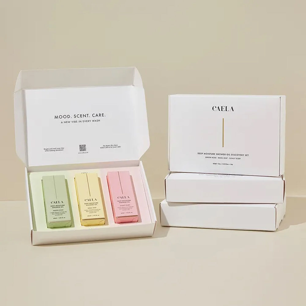 Caela Deep Moisture Shower Oil Discovery Set (Green Rose 40ml + Basil Leaf 40ml + Sunlit Ruby 40ml)