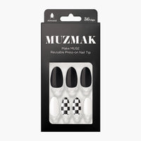 MUZMAK Nail Tips 36pcs #Chess Black(Almond)