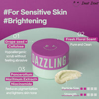 Dear Doer Body Scrub 300ml: black and gold packaging, exfoliating beads for smooth skin. Luxurious skincare essential.