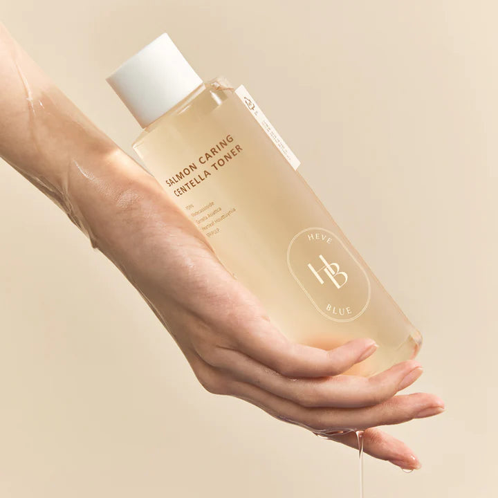 200ml bottle of HEVE BLUE Salmon Caring Centella Toner.