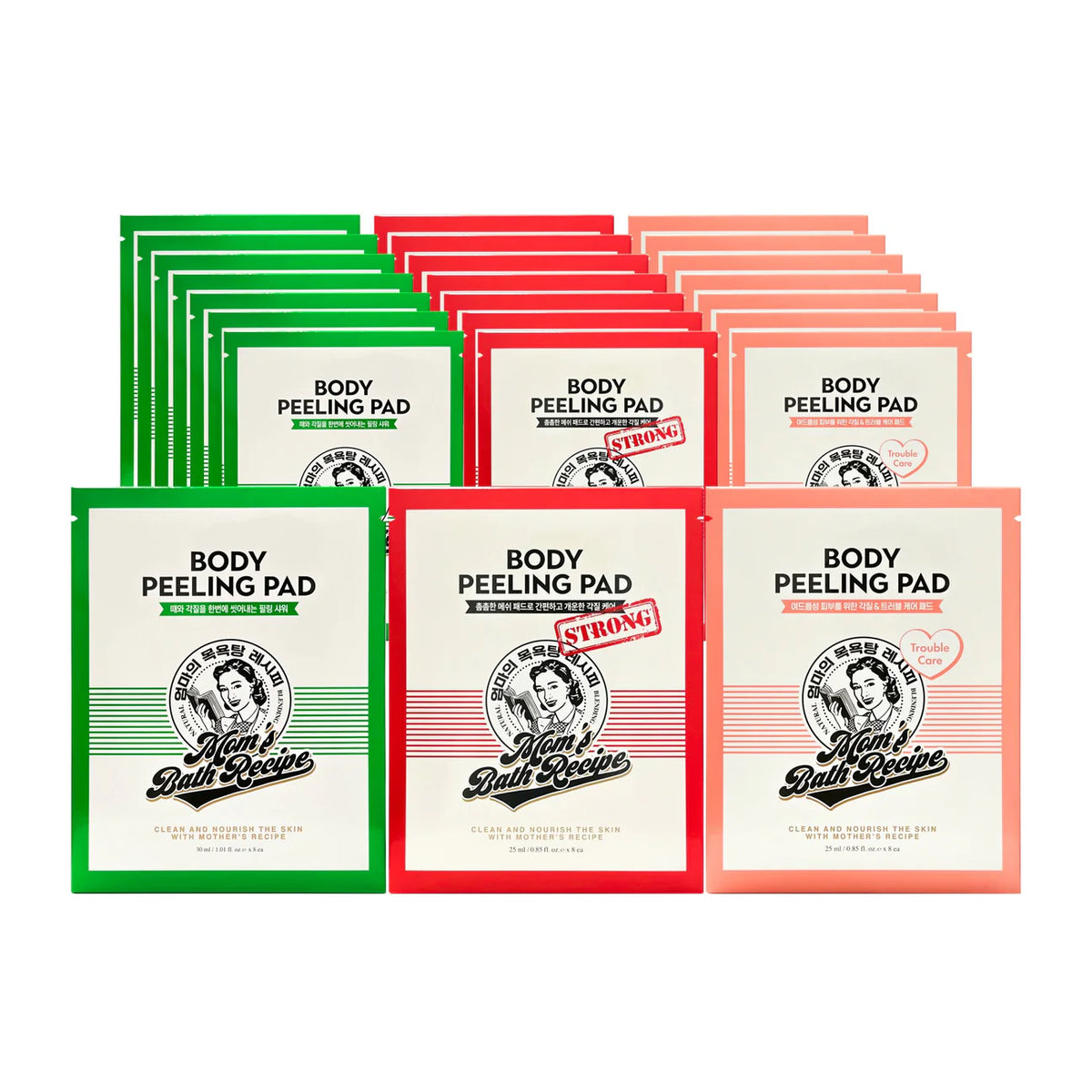 8 body peeling pads for moms' bath recipe, with 30ml/25ml in each pad.