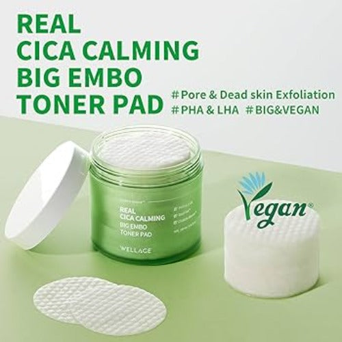 Wellage Real Cica Calming Big Embo Toner Pad 160ml - DODOSKIN