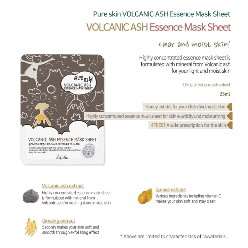 esfolio Pure Skin Volcanic Ash Essence Mask Sheet  25ml *10ea - DODOSKIN