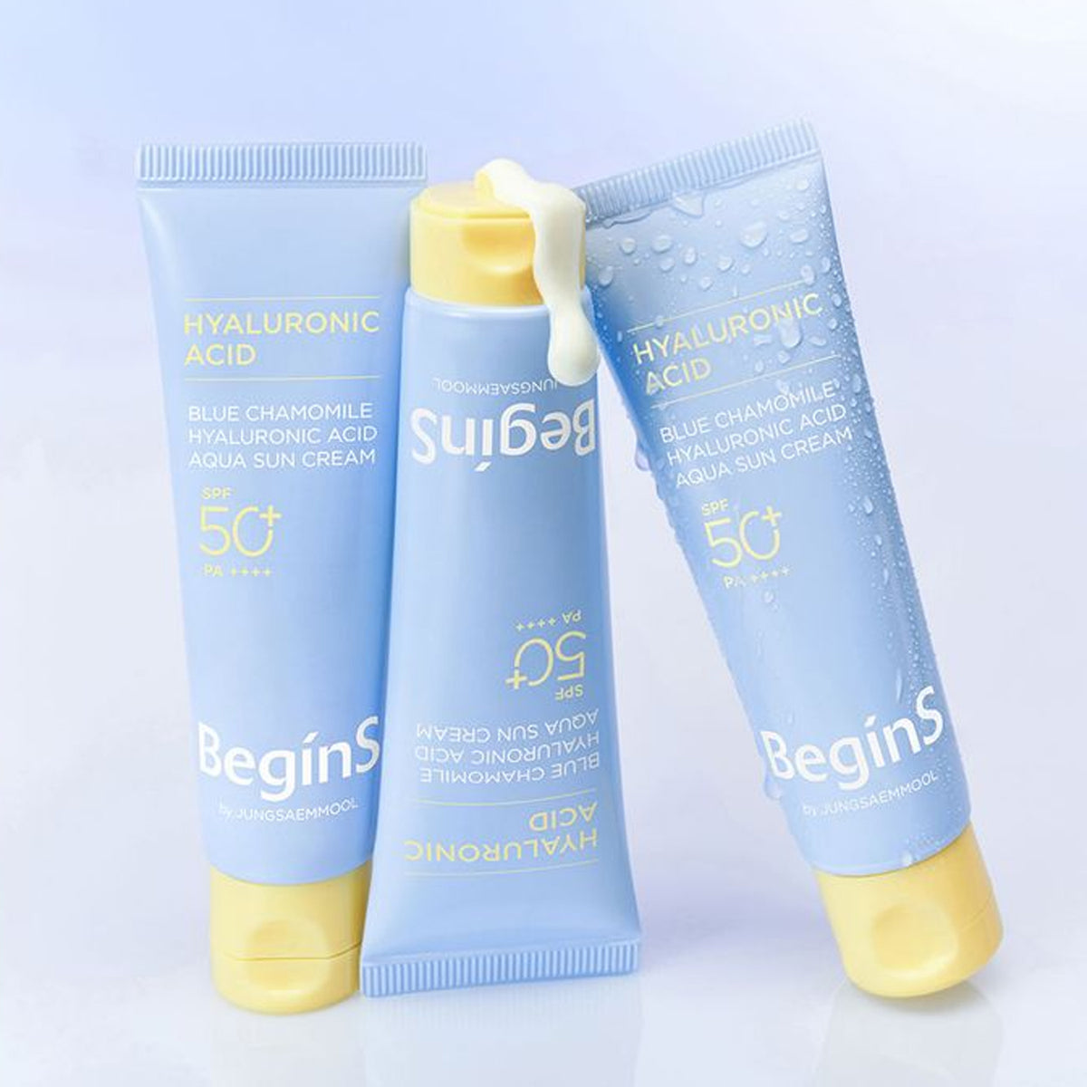 Begins by JUNG SAEM MOOL Blue Chamomile Hyaluronic Acid Aqua Sun Cream SPF 50+ PA++++ 50ml