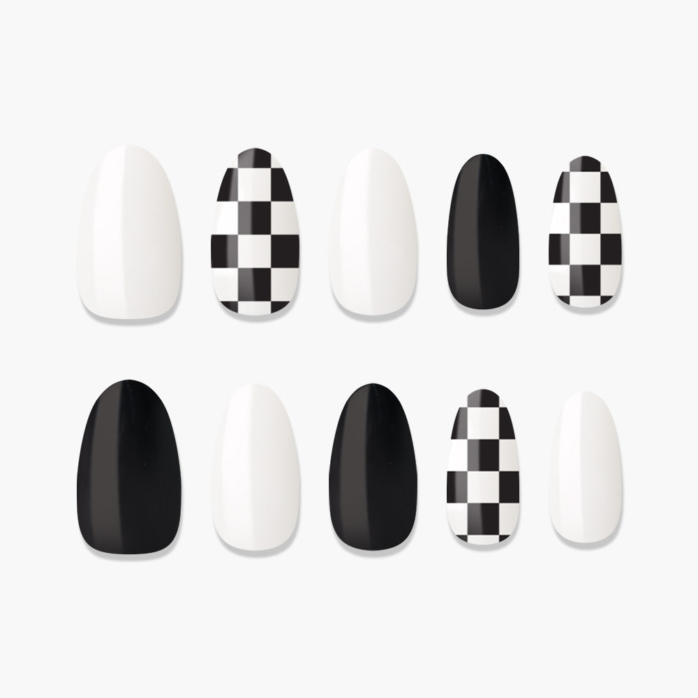 MUZMAK Nail Tips 36pcs #Chess Black(Almond)