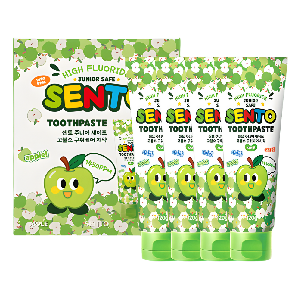 SENTO Junior Safe High-Fluoride Bad Breath Care Kids Toothpaste (Apple Flavor) - 4 Pack (120g x 4)