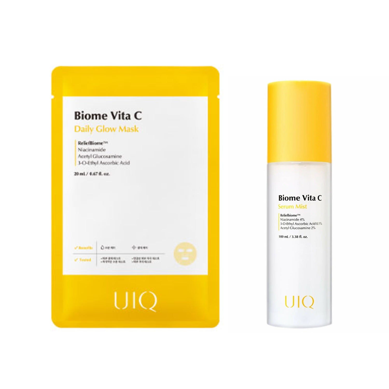 UIQ Biome Vita C Daily Glow Mask 5 Sheets + Vita C Serum Mist 100ml