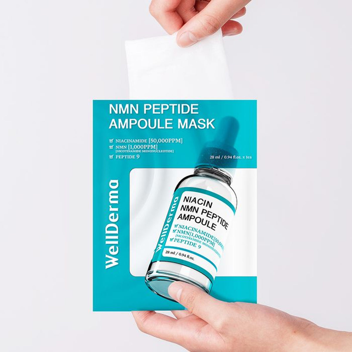 Paquete de máscara de ampulle de péptido NMN Wellderma NMN (10 hojas) + Ampoule Niacin 30ml Conjunto