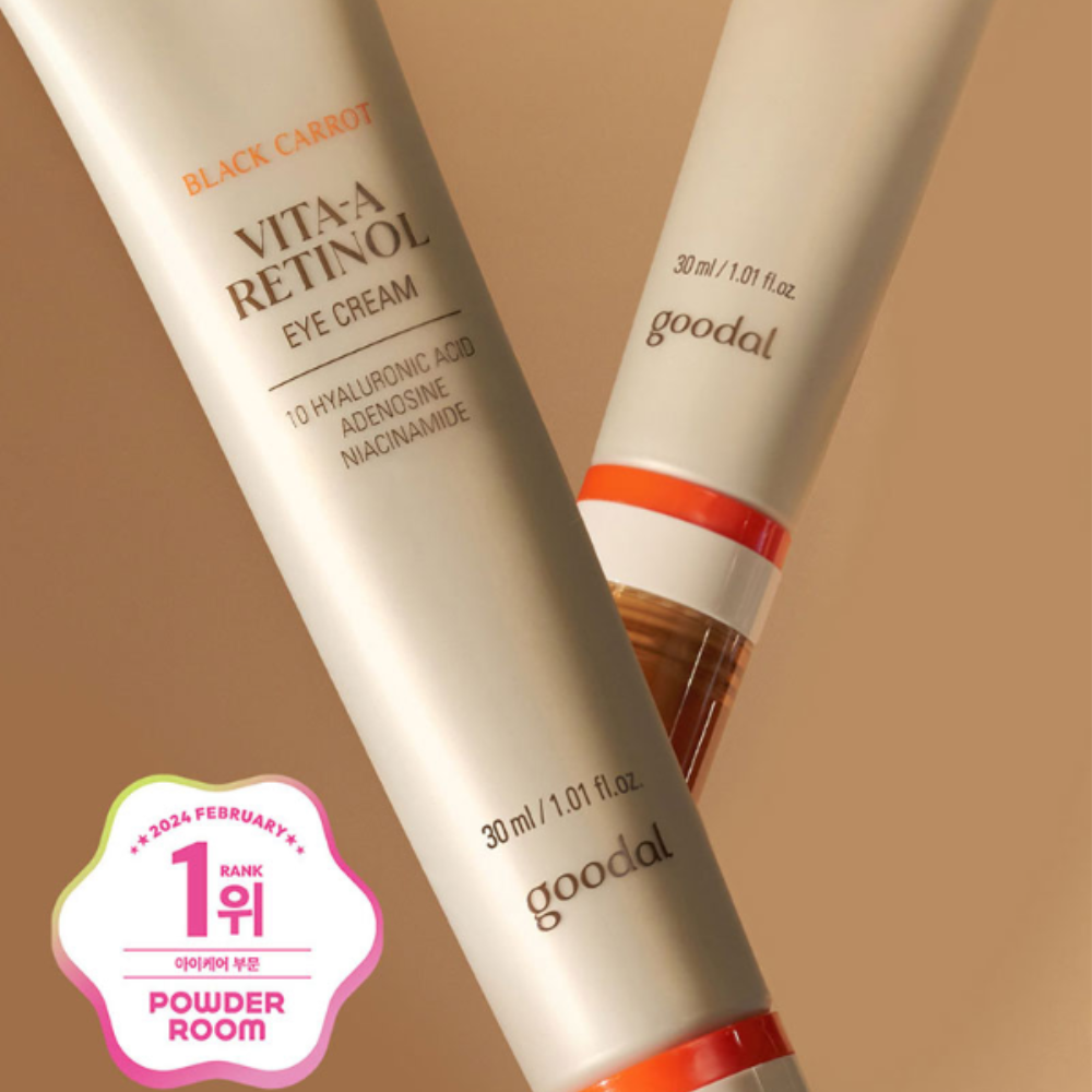 Crema de ojos de retinol de zanahoria negra Goodal + Marca de levantamiento de mantenimiento.