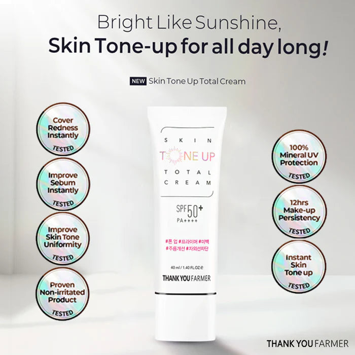 (Matthew검수) THANK YOU FARMER  Skin Tone Up Total Cream SPF50+ PA++++ 40ml - DODOSKIN