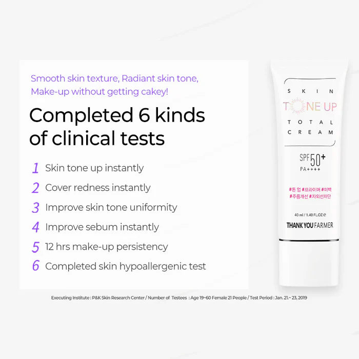 (Matthew검수) THANK YOU FARMER  Skin Tone Up Total Cream SPF50+ PA++++ 40ml - DODOSKIN