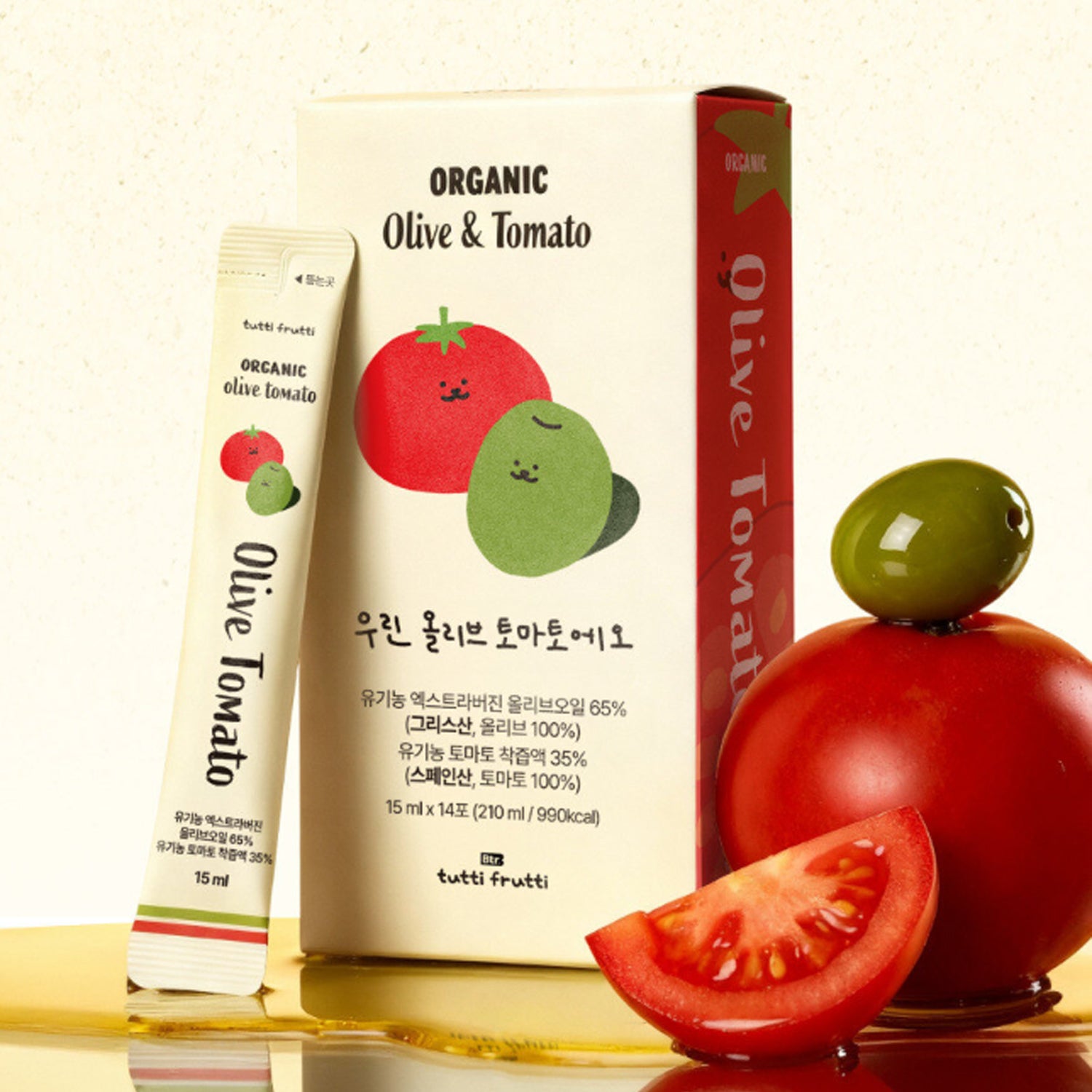 tutti frutti Organic Extra Virgin Olive & Tomato Shot 1 Box (15ml x 14 Sticks)